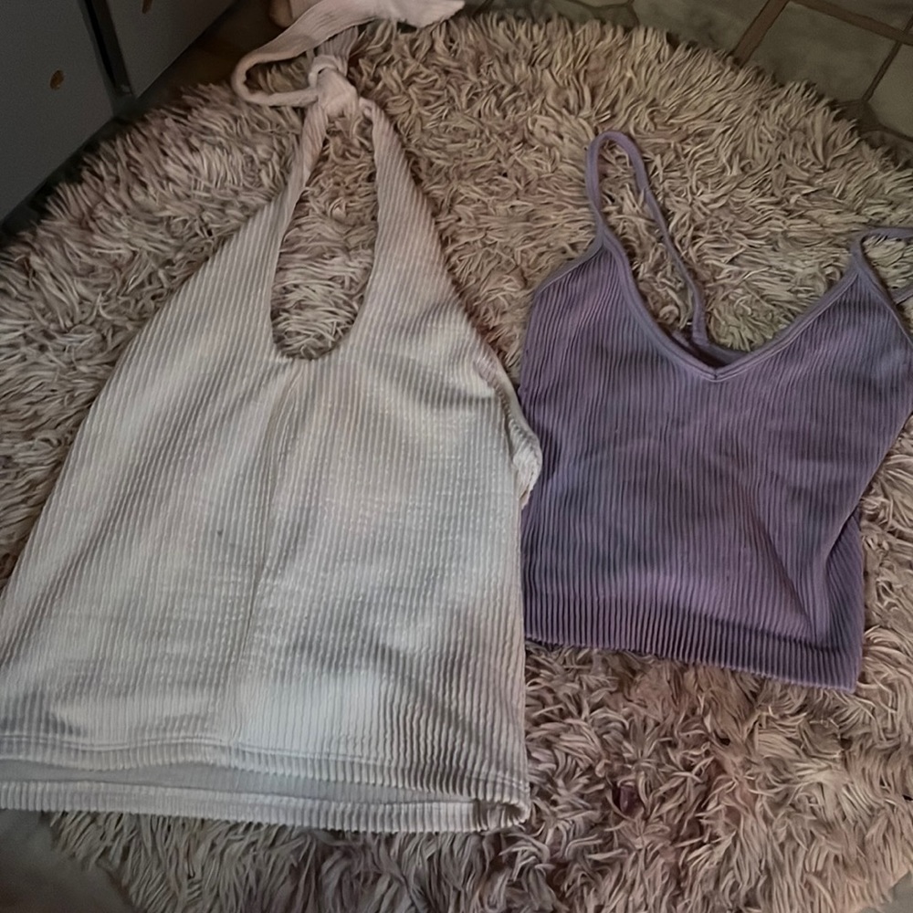 two crop tops white and purple SO and Arizona brand